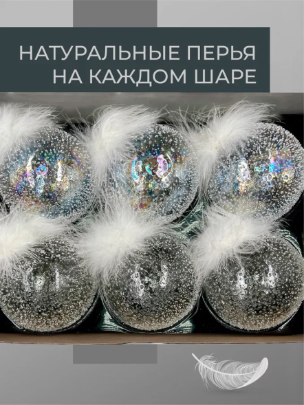 Набор стеклянных шаров Ледяной дождь 100 мм., 6 шт., прозрачный, Christmas DeLuxe (14032) 