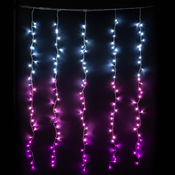 Занавес с эффектом бегущий огонь 2*1.6 м., 24V, 150 LED ламп бело - розового цвета, прозрачный провод, Beauty Led (ESI150-SH10-1WP) 