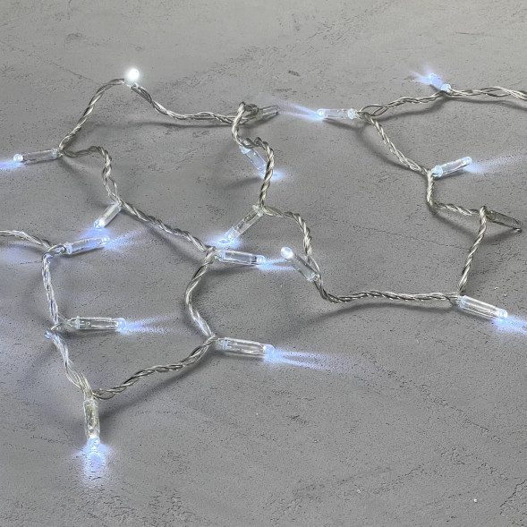 Светодиодная гирлянда с колпачком 100 холодных белых LED ламп 10 м., мерцание, 220-230 В., прозрачный провод ПВХ, IP65, LTC (PST100BLWCAP-10-2W) 