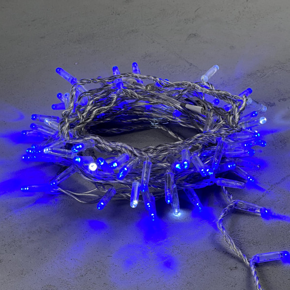 Светодиодная гирлянда с колпачком 100 синих LED ламп 10 м., мерцание, 220-230 В., прозрачный провод ПВХ, IP65, LTC (PST100BLWCAP-10-2B) 