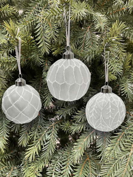 Набор винтажных стеклянных шаров Ледяная дымка 80 мм., 9 шт., белый, Christmas DeLuxe (13045) 