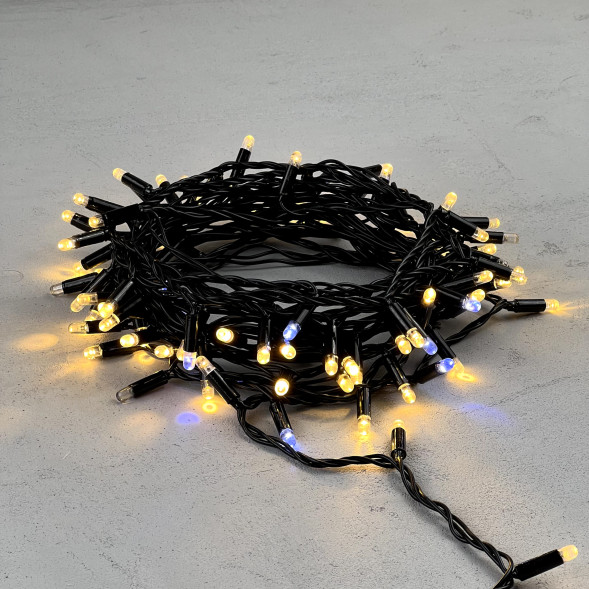 Светодиодная гирлянда с колпачком 100 экстра теплых белых LED ламп 10 м., мерцание, 220-230 В., черный провод ПВХ, IP65, LTC (PST100BLWCAP-11-2WW) 
