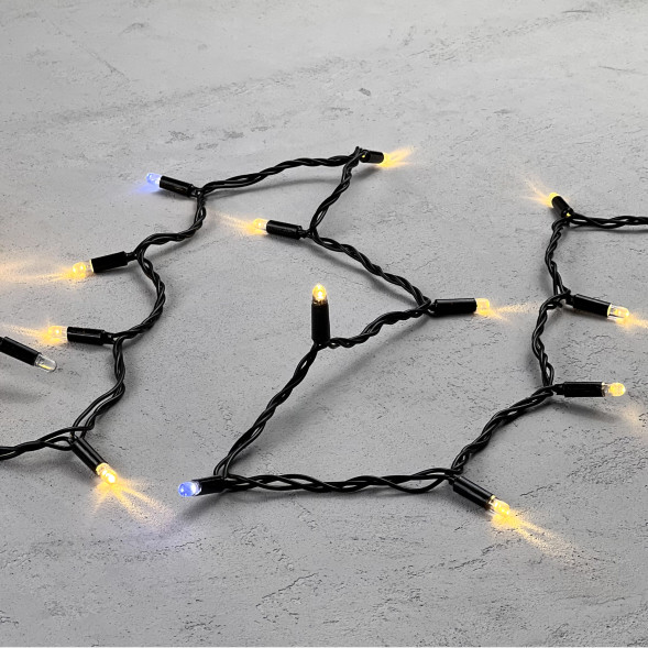 Светодиодная гирлянда с колпачком 100 экстра теплых белых LED ламп 10 м., мерцание, 220-230 В., черный провод ПВХ, IP65, LTC (PST100BLWCAP-11-2WW) 