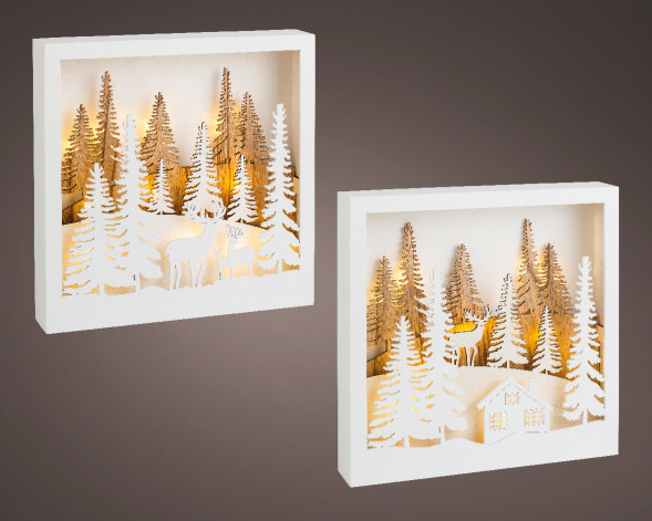 Светодиодное панно Олень у избушки 25*25 см. с LED огнями, Kaemingk (481623/2) 