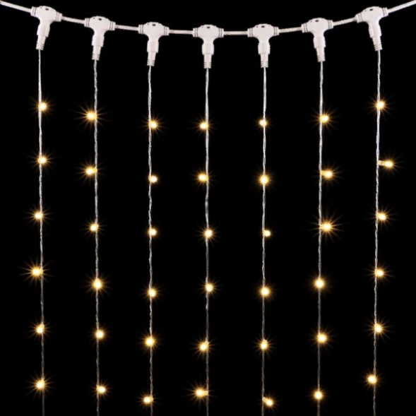 Светодиодный занавес с колпачком 1*6 м., 600 теплых белых LED ламп, прозрачный провод ПВХ, IP65, LTC (PCL601CAP-10-2WW) 