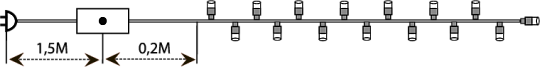Светодиодная нить 13,5 м., 220V, 200 холодных белых LED ламп, контроллер, черный провод, Winner Light (w.01.5B.200-) 