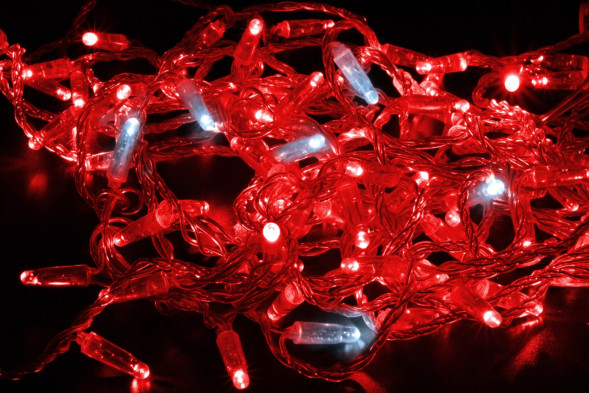 Светодиодная нить 100 красных LED ламп, 10 м., 220В, мерцание, прозрачный провод ПВХ, Teamprof (TPF-S10CF-220V-CT/R) 