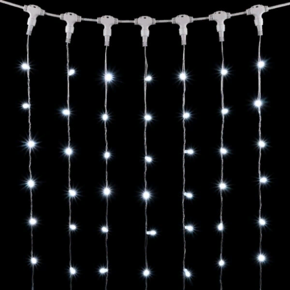 Светодиодный занавес с колпачком 1*6 м., 600 белых LED ламп, прозрачный провод ПВХ, IP65, LTC (PCL601CAP-10-2W) 