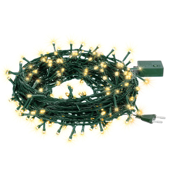 Светодиодная нить 100 теплых белых LED ламп, 10 м., 220В, 8 режимов, зеленый провод, Vegas (55062) 
