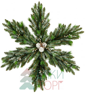 Рождественская снежинка Нежность  с шишками двухсторонняя заснеженная 60 см., ЕлкиТорг (52007)