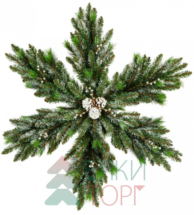 Рождественская снежинка Нежность  с шишками двухсторонняя заснеженная 60 см., ЕлкиТорг (52007) оптом оптом