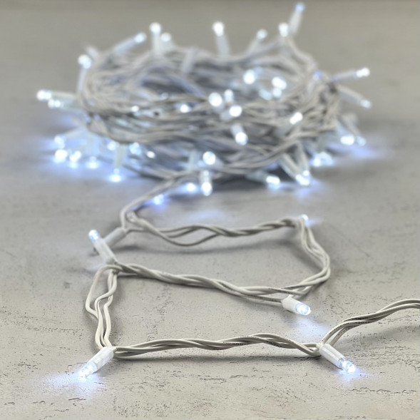 Гирлянда Нить 10 м., холодный белый с Мерцанием Белого Диода 220В, 75 LED, Провод Белый Каучук, IP65, LTC (LL75BLW-8-2W)  