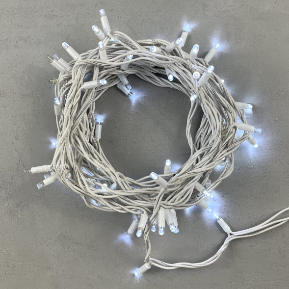 Гирлянда Нить 10 м., холодный белый с Мерцанием Белого Диода 220В, 75 LED, Провод Белый Каучук, IP65, LTC (LL75BLW-8-2W)  
