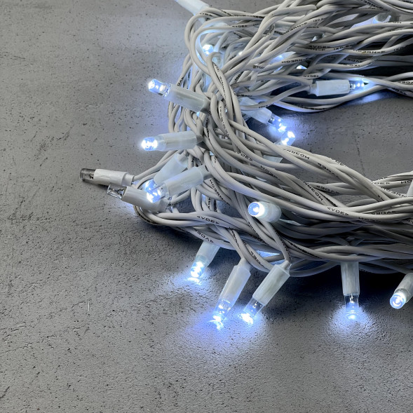 Гирлянда Нить 10 м., холодный белый с Мерцанием Белого Диода 220В, 75 LED, Провод Белый Каучук, IP65, LTC (LL75BLW-8-2W)  