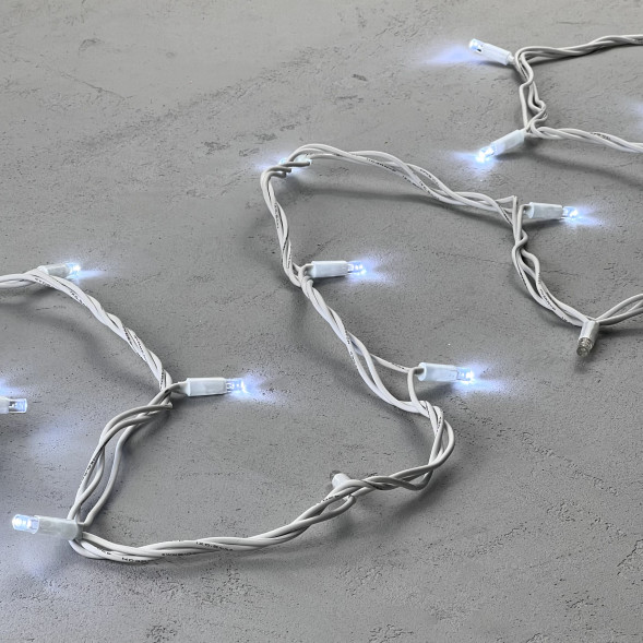 Гирлянда Нить 10 м., холодный белый с Мерцанием Белого Диода 220В, 75 LED, Провод Белый Каучук, IP65, LTC (LL75BLW-8-2W)  