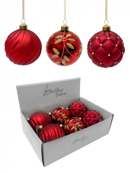Набор винтажных стеклянных шаров Старинный вальс 100 мм., алый, 6 шт., Christmas DeLuxe (13026) 