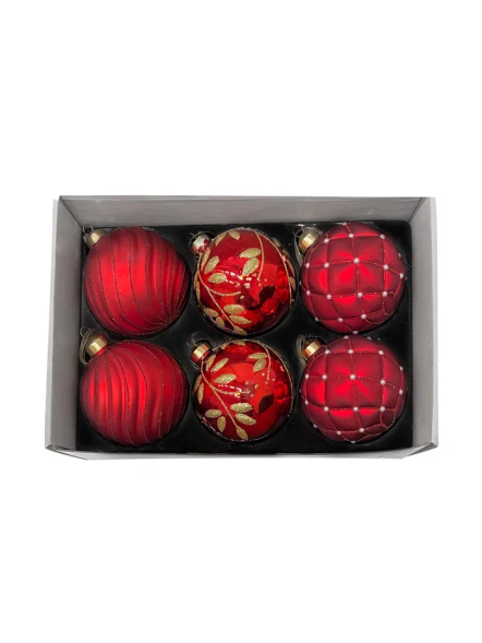 Набор винтажных стеклянных шаров Старинный вальс 100 мм., алый, 6 шт., Christmas DeLuxe (13026) 