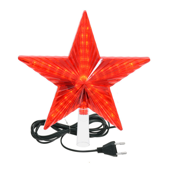 Светодиодная макушка Звезда красная, 30 LED ламп, 20*20 см., 220В, зеленый провод, Vegas (55086) 