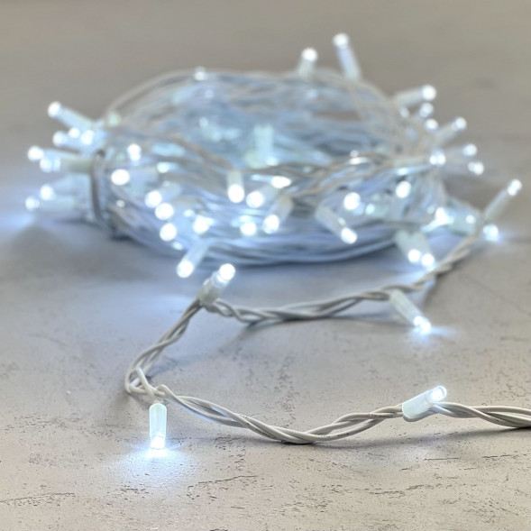 Гирлянда Нить 10 м., холодный белый, 220В, 75 LED, Провод Белый Каучук, IP65, LTC (LL75-8-2W)  
