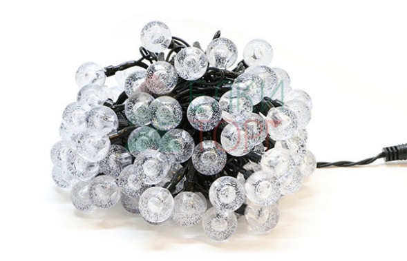 Светодиодная гирлянда шарики Пузырьки 10 м., 220V., 100 RGB LED ламп 23 мм., коннектор, черный ПВХ, LTC (PCS-100B-RGB) 