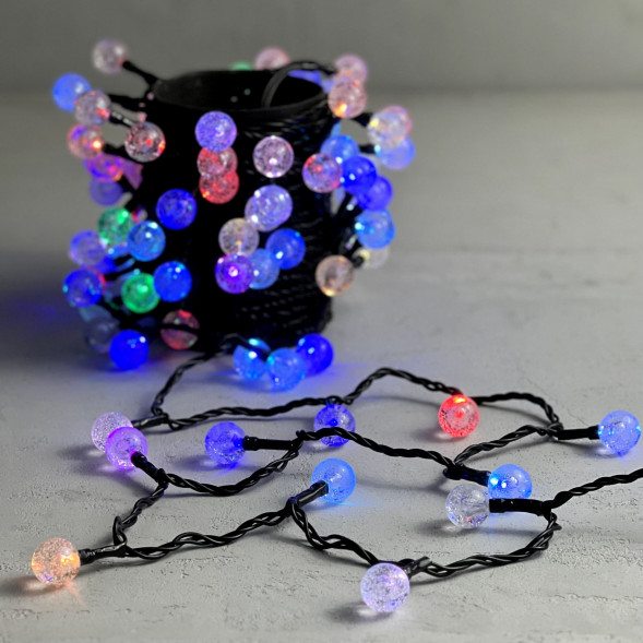 Светодиодная гирлянда шарики Пузырьки 10 м., 220V., 100 RGB LED ламп 23 мм., коннектор, черный ПВХ, LTC (PCS-100B-RGB) 