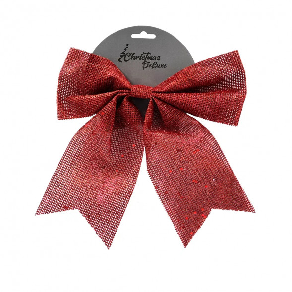Бант Бриджит 24x28 см., 1 шт., красный с пайетками, Christmas DeLuxe (88106) 