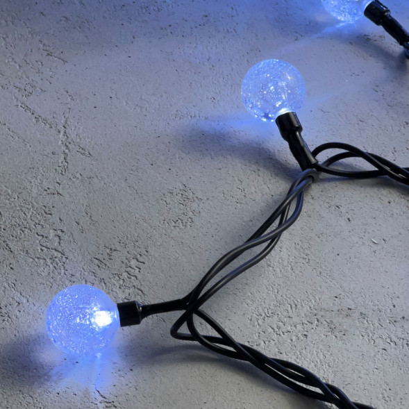 Светодиодная гирлянда шарики Пузырьки 10 м., 220V., 100 белых  LED ламп 23 мм., коннектор, черный ПВХ, LTC (PCS-100B-W) 