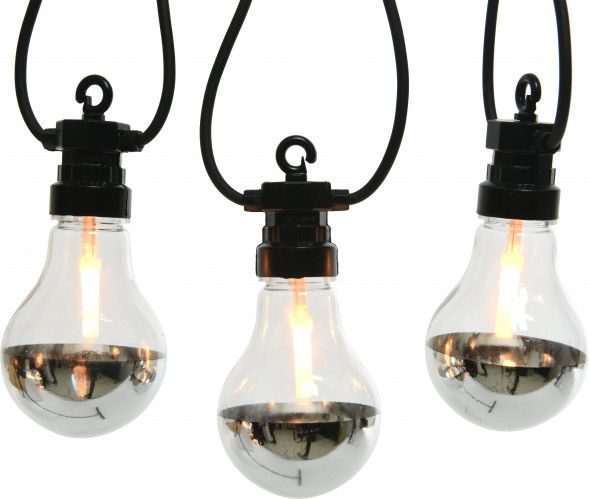 Светодиодная ретро гирлянда Серебро Эдисона 9.5 м., 220 V, 20 LED ламп теплого свечения, соединяемая, черный ПВХ провод, Kaemingk (490110) 