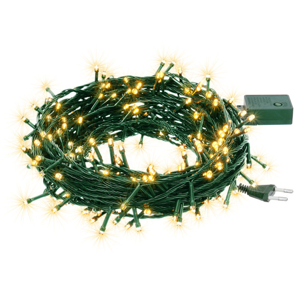 Светодиодная нить 200 теплых белых LED ламп, 20 м., 220В, 8 режимов, зеленый провод, Vegas (55068) 