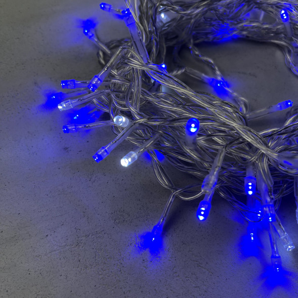 Светодиодная гирлянда с белым бликующим диодом 10 м, 220-230V., 100 синих LED ламп, прозрачный ПВХ, LTC (PST100BLW-10-2B) 