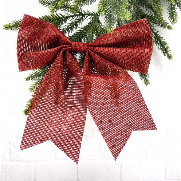 Бант Бриджит 20x24 см., 1 шт., красный с пайетками, Christmas DeLuxe (88107) 