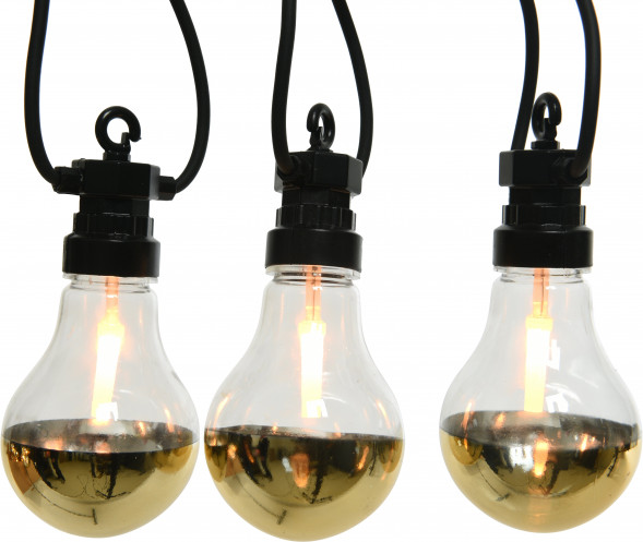 Светодиодная ретро гирлянда Золото Эдисона 9.5 м., 220 V, 20 LED ламп теплого свечения, соединяемая, черный ПВХ провод, Kaemingk (490111) 