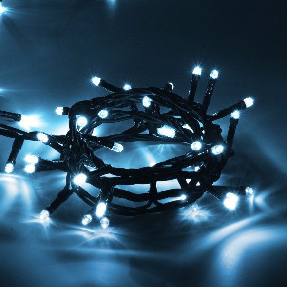 Светодиодная нить 200 холодных белых LED ламп, 20 м., 220В, 8 режимов, зеленый провод, Vegas (55069) 