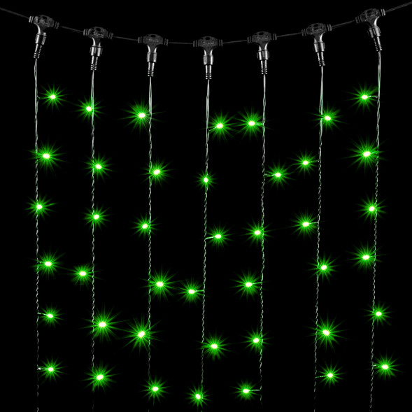 Светодиодный занавес 2*1 м., 200 зеленых LED ламп, черный провод ПВХ, LTC (PCL202-11-2G) 