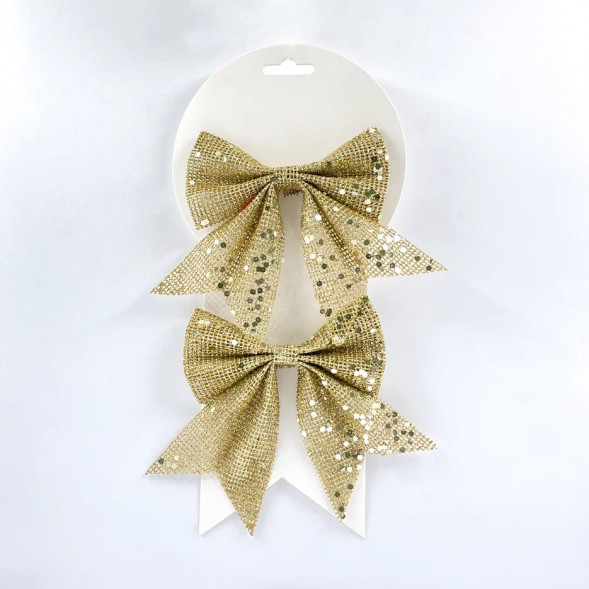 Набор бантов Бриджит 2 шт., 12x13 см., золото с пайетками, Christmas DeLuxe (86906) 