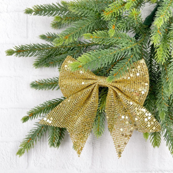 Набор бантов Бриджит 2 шт., 12x13 см., золото с пайетками, Christmas DeLuxe (86906) 