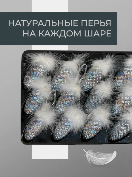 Набор стеклянных шишек Воздушная вуаль 10*5 см.,12 шт., Christmas DeLuxe (14023) 