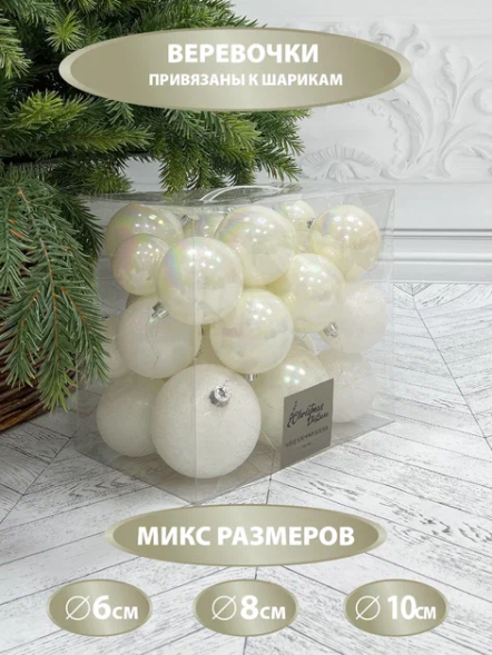 Набор пластиковых шаров Эллада 26 шт., белый, Christmas DeLuxe (87026) 