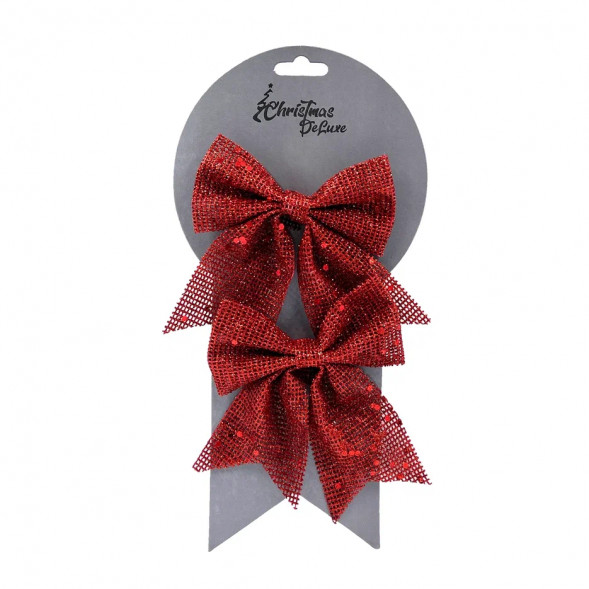 Набор бантов Бриджит 2 шт., 12x13 см., красный с пайетками, Christmas DeLuxe (88151) 