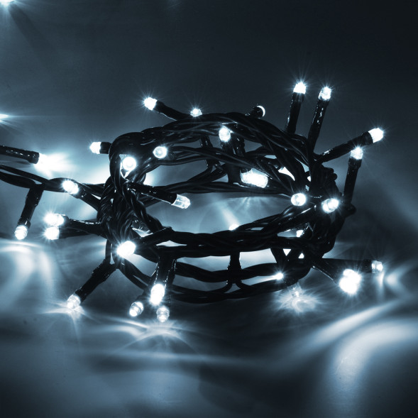 Светодиодная нить 300 холодных белых LED ламп, 30 м., 220В, 8 режимов, зеленый провод, Vegas (55072) 