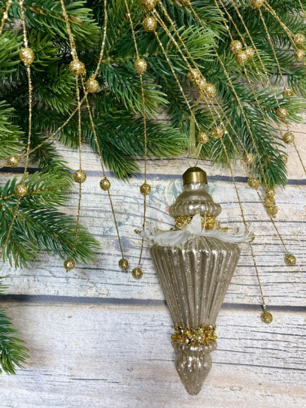 Винтажная стеклянная подвеска Золотой вихрь 14,2 см., 1 шт., Christmas DeLuxe (14018) 