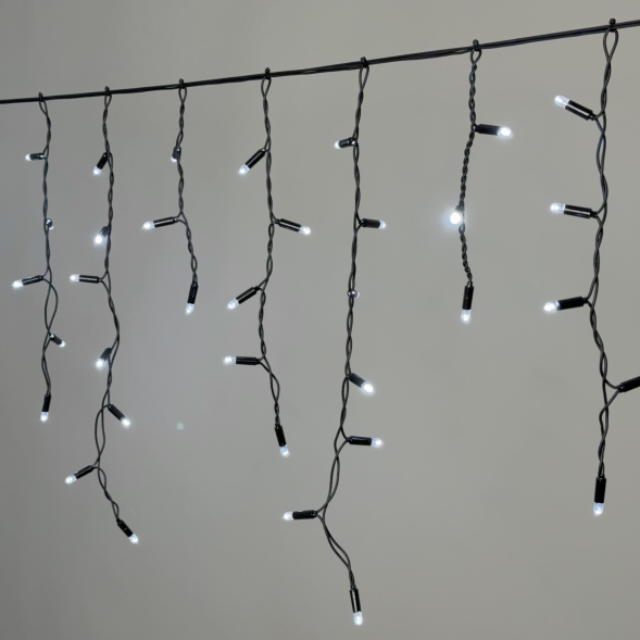 Светодиодная бахрома 3,1*0,5 м., 120 LED,  холодный белый, статика, чёрный провод каучук, LTC (ECO120-1-2W) 