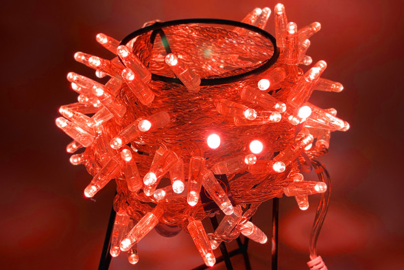 Светодиодная нить 100 красных LED ламп, 10 м., 24В, статика, прозрачный провод ПВХ, Teamprof (TPF-S10C-24V-CT/R) 