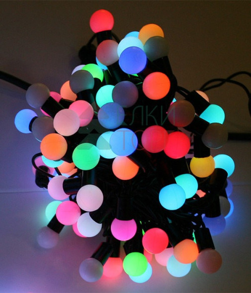 Светодиодная гирлянда шарики Fiesta, 10 м., 100 RGB LED ламп 18 мм, черный ПВХ, LTC (MB100-1-2RGB) 
