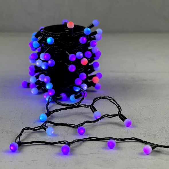 Светодиодная гирлянда шарики Fiesta, 10 м., 100 RGB LED ламп 18 мм, черный ПВХ, LTC (MB100-1-2RGB) 