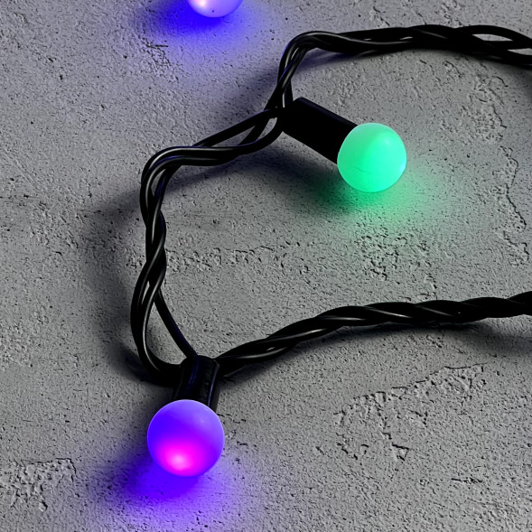 Светодиодная гирлянда шарики Fiesta, 10 м., 100 RGB LED ламп 18 мм, черный ПВХ, LTC (MB100-1-2RGB) 