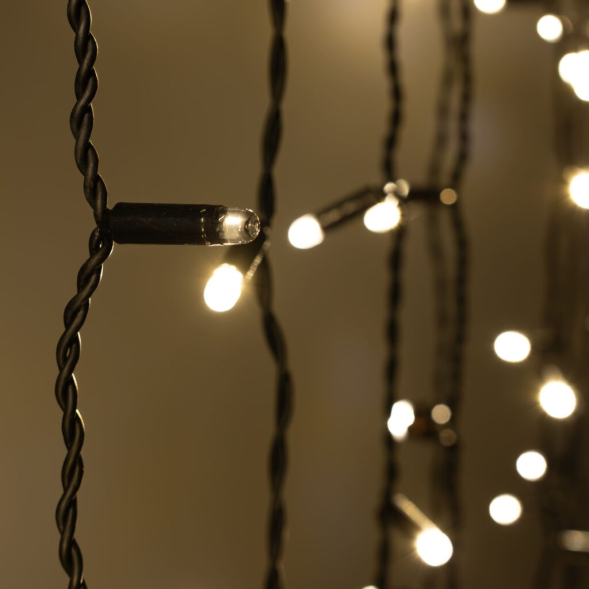 Светодиодный занавес 2*2 м., 400 LED, тепло-белый, статика, черный провод каучук, LTC (ECO402-1-2WW) 
