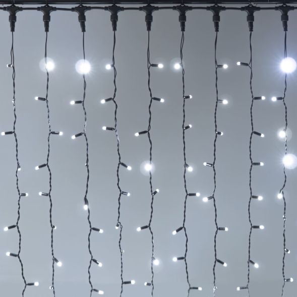 Светодиодный занавес 2*2 м., 400 LED, холодно белый, статика, черный провод каучук, LTC (ECO402-1-2W) 