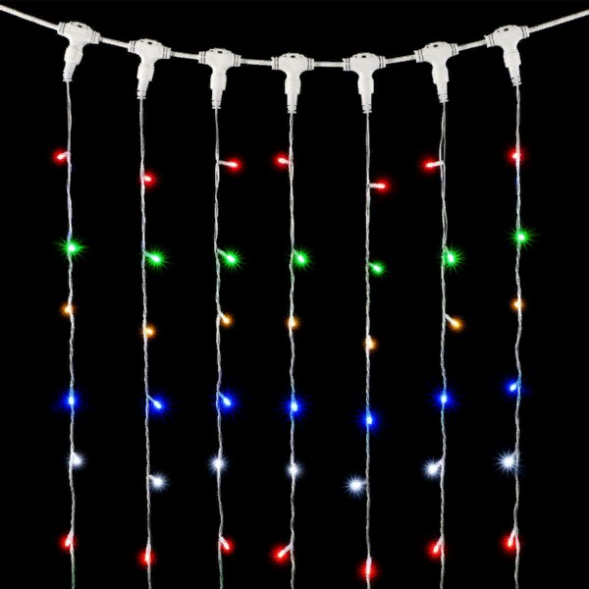 Светодиодный занавес 2*2 м., 400 разноцветных LED ламп, мерцание, прозрачный провод ПВХ, LTC (PCL402BLW-10-2M) 