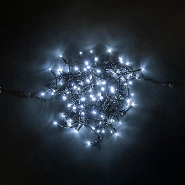 Светодиодная нить 100 холодных белых LED ламп, 10 м., 24В, черный провод ПВХ, LTC (PST100-11-1W) 